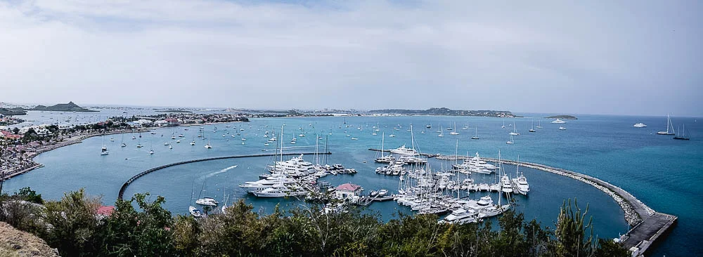 view of Fort Louis Marina from the fort on the hill