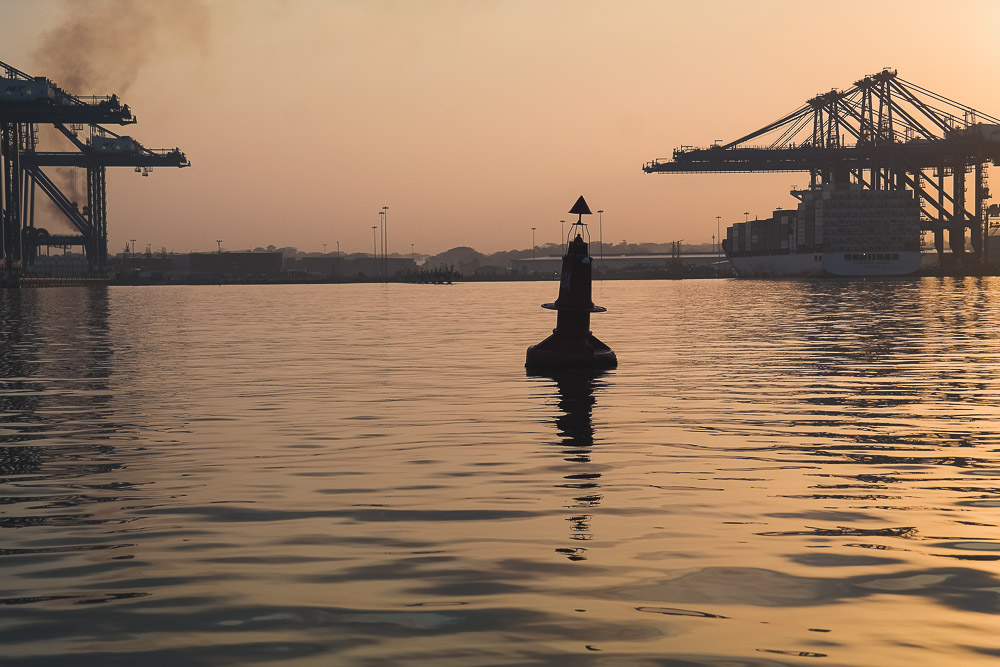 sunset in Colon commercial harbour