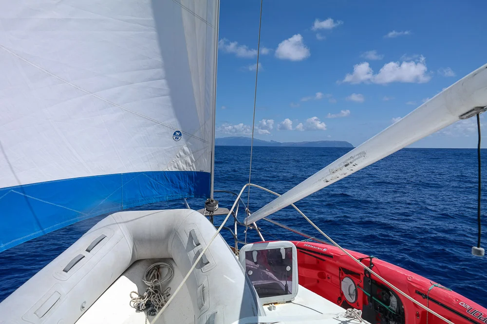 first sight of land - we were so excited we even prepped the tender while we were still at sea so we could launch it IMMEDIATELY when we arrived!