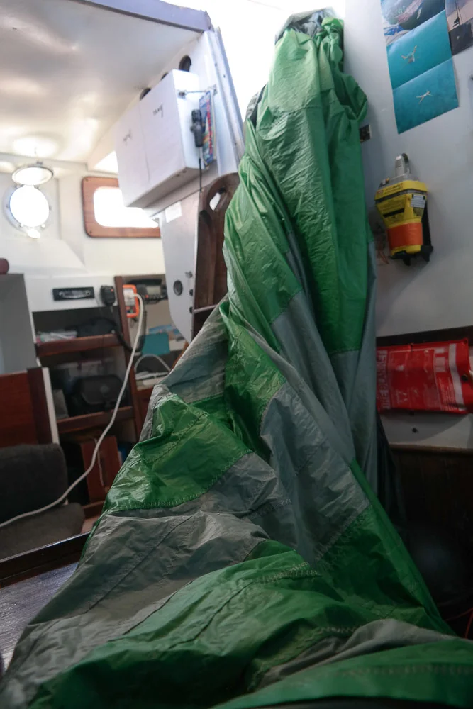 spinnaker repairs after a 7m hole ripped along the leading edge