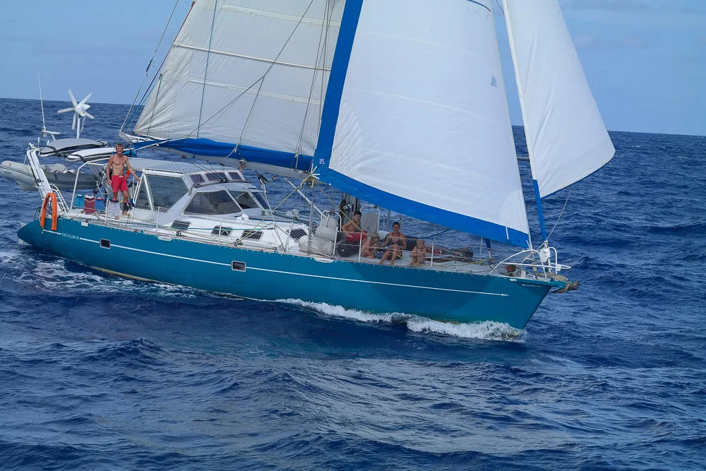 our friends from S/Y Excalibur, who we crossed the Panama Canal with, sailing past us a few days before we arrived in Marquesas