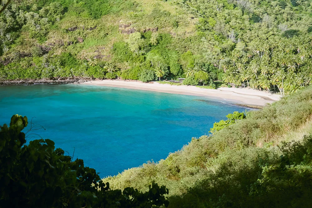 the only white sand beach on the island and quite a mission to get to but well worth it