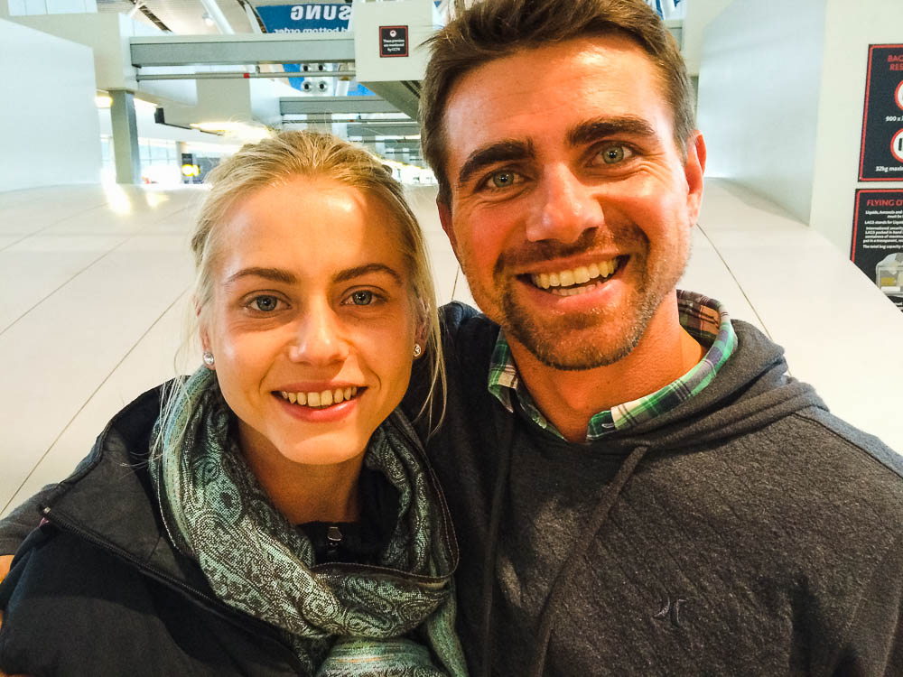 family farewell at the airport with Cherie