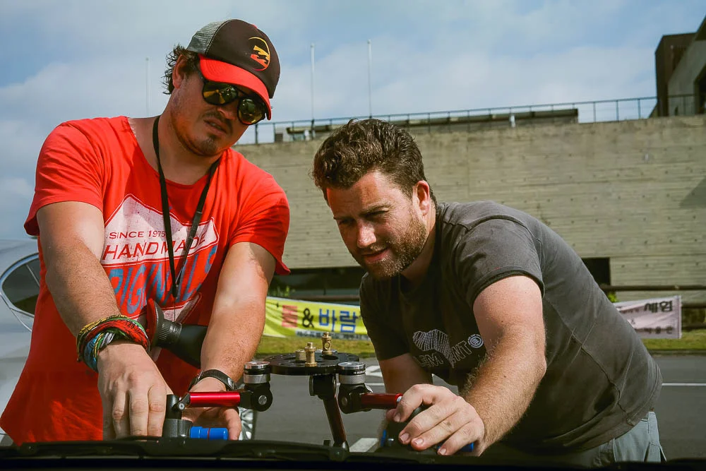 Faan &amp; Timmy setting the camera up on our bonnet