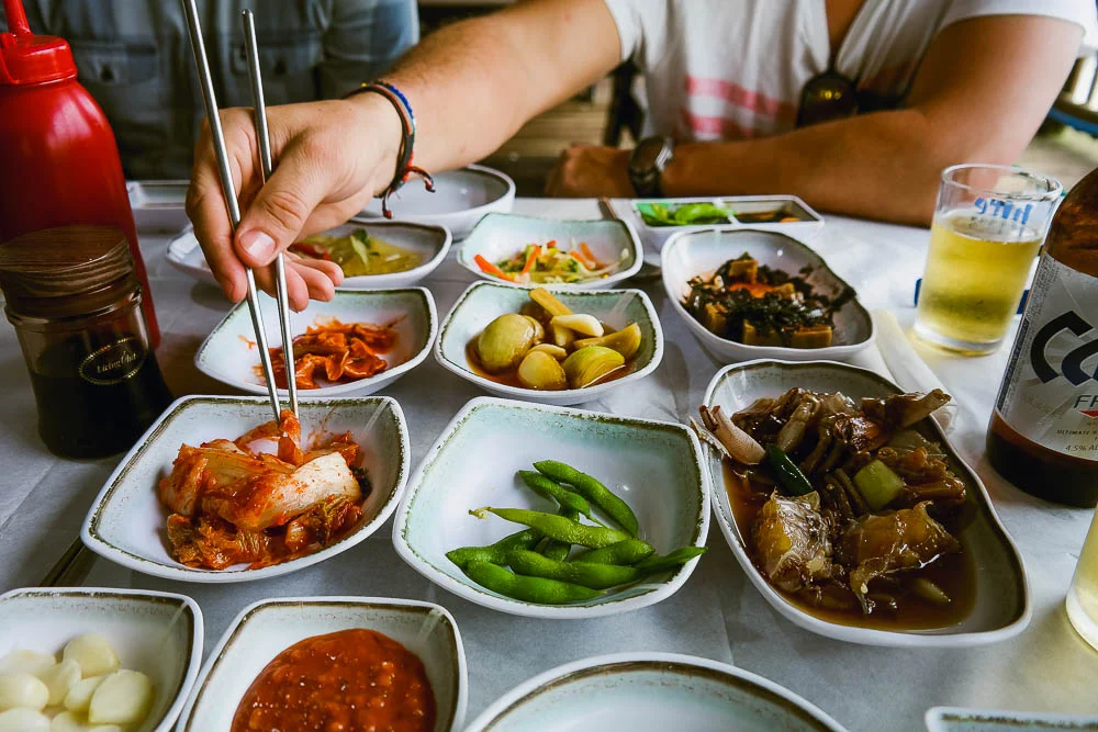 lunch at Hamdeok Beach - everything on the table was raw