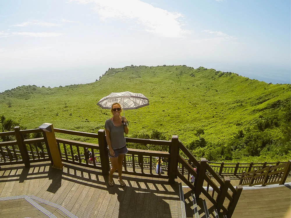 overlooking the crater of Seongsan Ilchulbong (Sunrise Peak) - UNESCO World Heritage Site