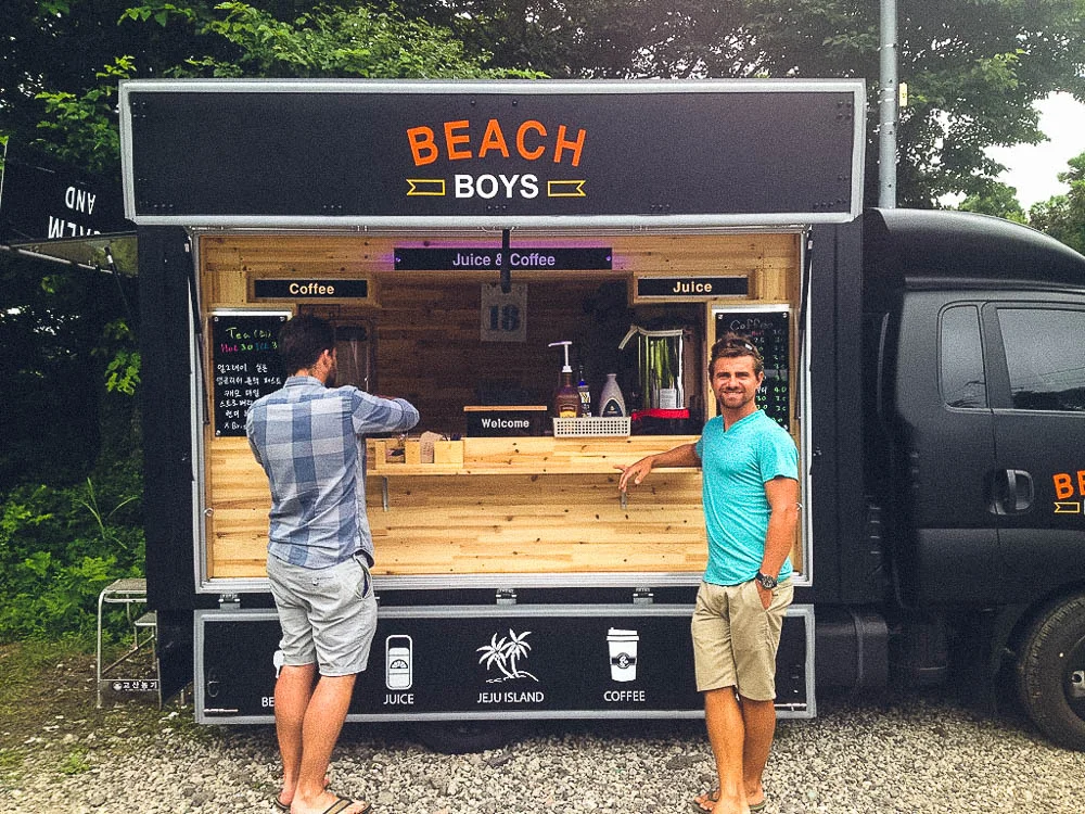 the boys taking a roadside coffee break at Beach Boys