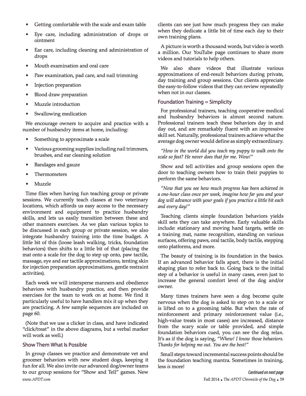 Chronicle of Dog Fall 2014 Ready Set Groomer Vet PDF — Animal Behavior Training Concepts
