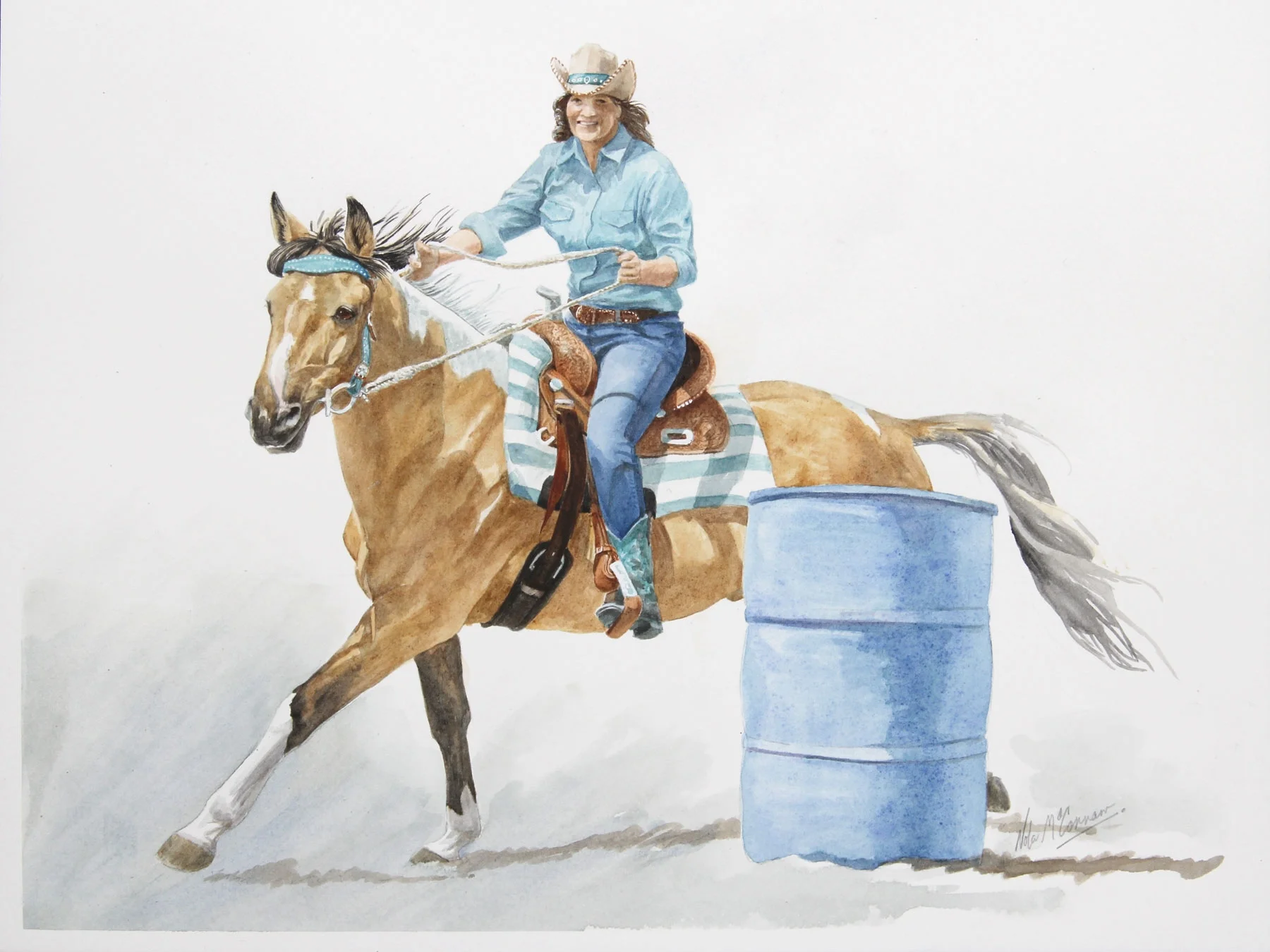 Isabel & Buckshot, In Full Flight 12" x 16" watercolour