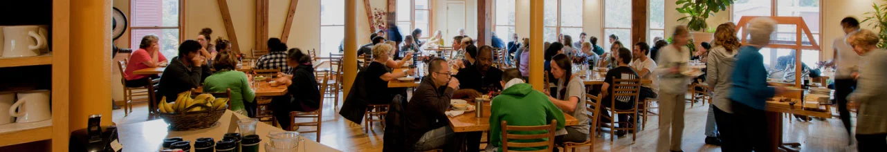 photo: ©Maxwell Mackenzie The dining hall in the Red Barn.