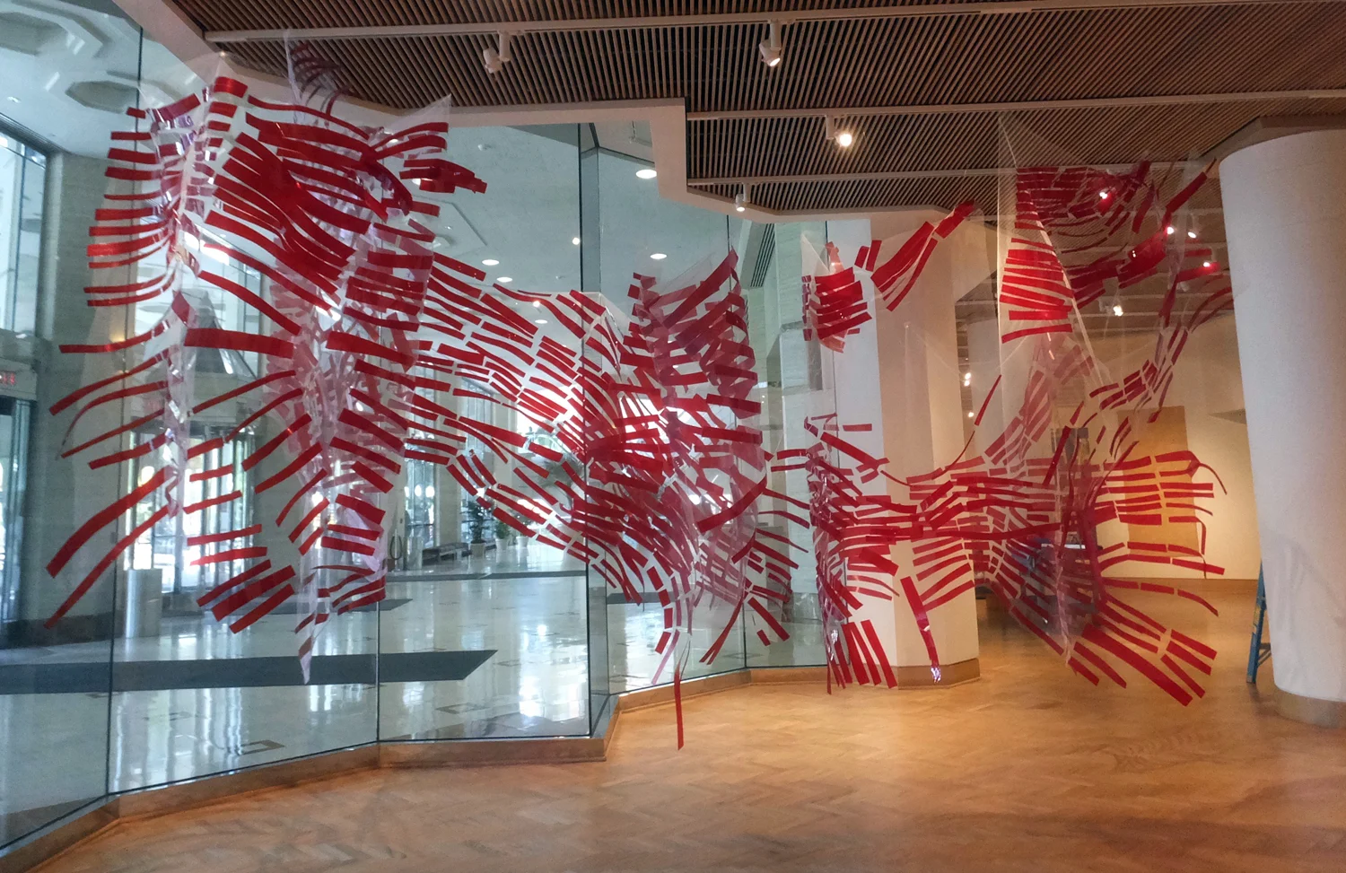 Momentum, Rubylith, tulle, size variable. 2015. Christine Mauersberger.