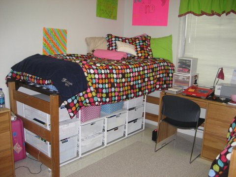Tricks For Organizing Your Dorm Room, Dorm Headboard Shelving Unit