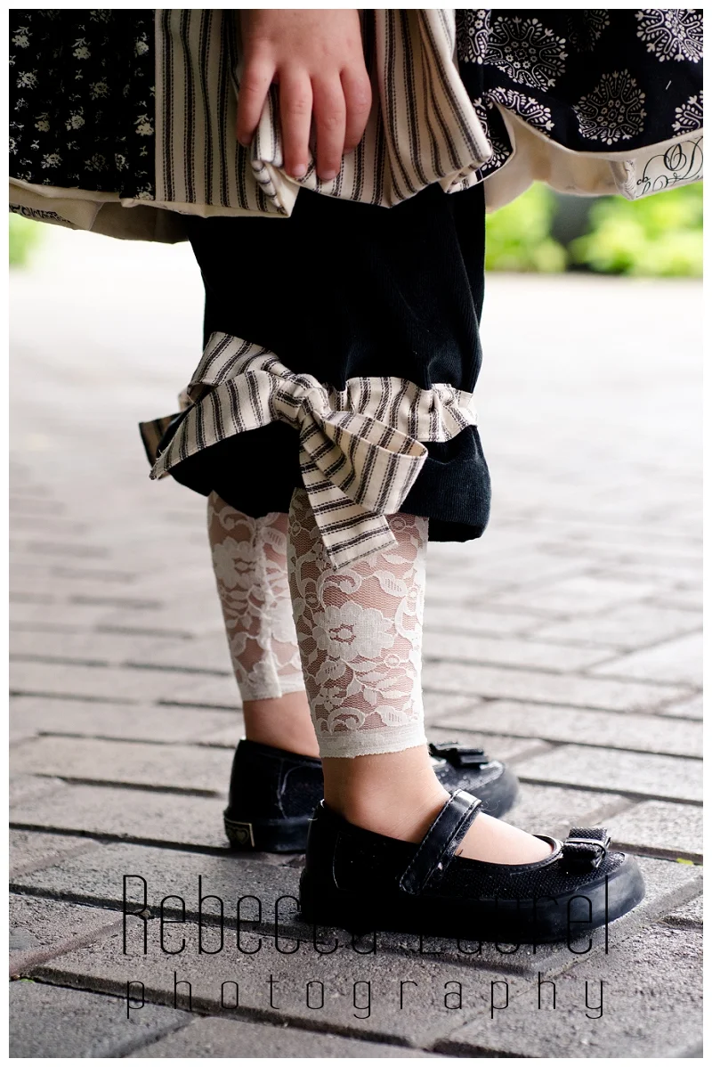 Love these Charlotte Pantaloons from Violette Field Threads in corduroy paired with Jocole leggings in stretch lace. 