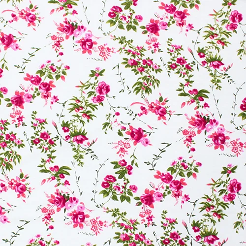 Florals are all the rage this season - and this beautiful Pink Rosey VInes on White Modal print has great color and the white background screams summer. With 2% spandex, it has great recovery and wont stretch out while being worn, and the 9oz weight mean it isn't' going to be see through. Add the ruffle for a sweet summer frock!