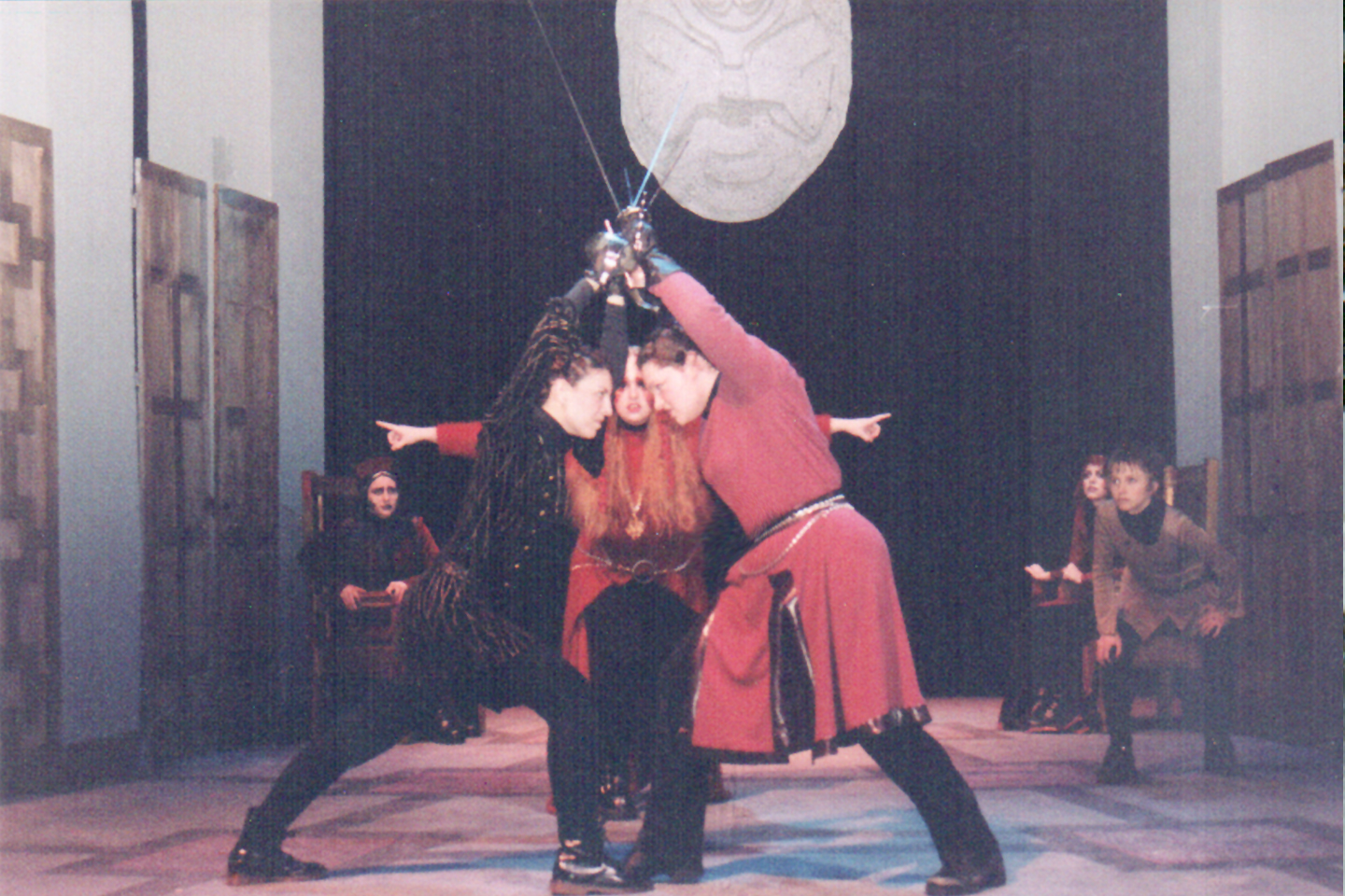 The very first show I ever designed - HAMLET - with an all female cast.... and yes, that is me as Laertes, bet you didn't know that I am dang good with a sword!