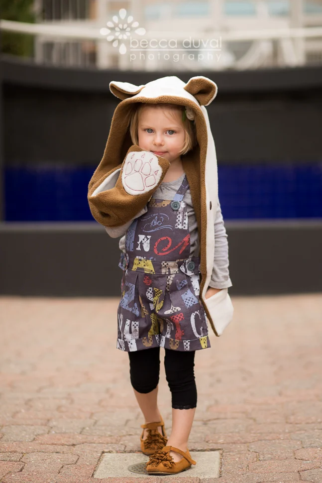 DIY Bear Scarf Tutorial - A @livingdiystyle1 Hoodie Cowl Pattern Modification | DIY Overall mash-up @willowandco Clover Shorts and @TheMouseHouse Sydney Pinafore