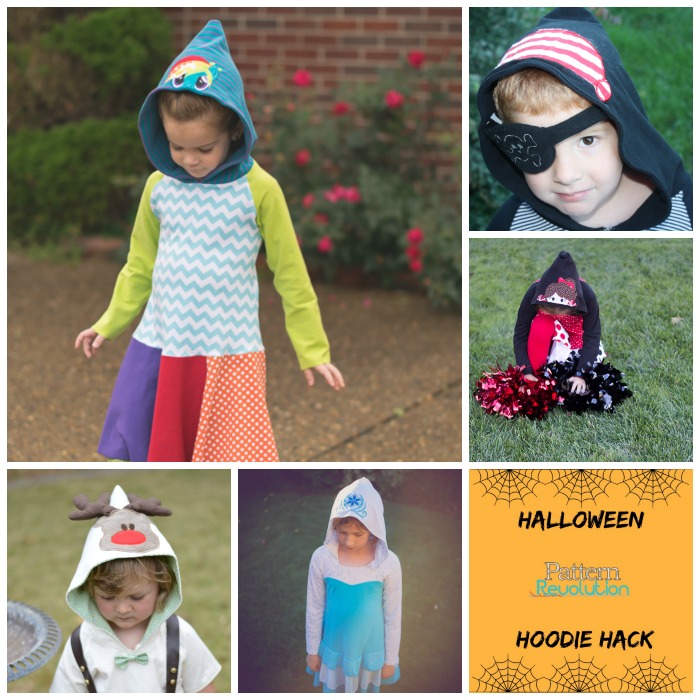 Perfect for Halloween Dress Up or for Every Day Play! Combine any Funktional Threads Hooded Pattern with an Applique Design, sew with costume coordinating fabrics, and "Viola"...Your hoodie has been hacked. 