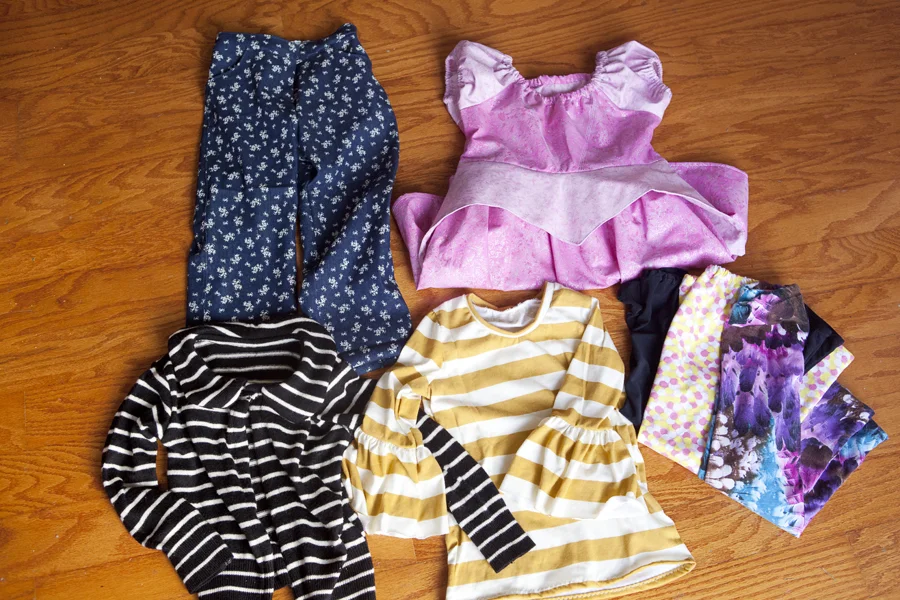 1. Floral Skinnies 2. M4M Aurora Dress 3. Aster Cardigan(upcycle) 4. Rose Ruffle (M4M) 5. Jocole leggings (x3)