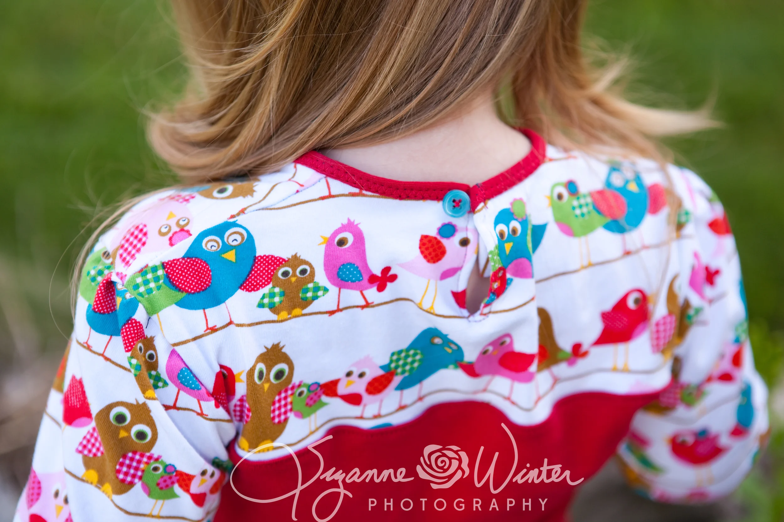Bird fabric from L'Oiseau - combined with an upcycled red T