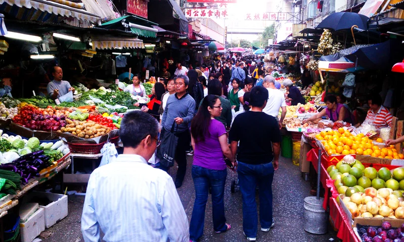 Outdoor market in Hong Kong.