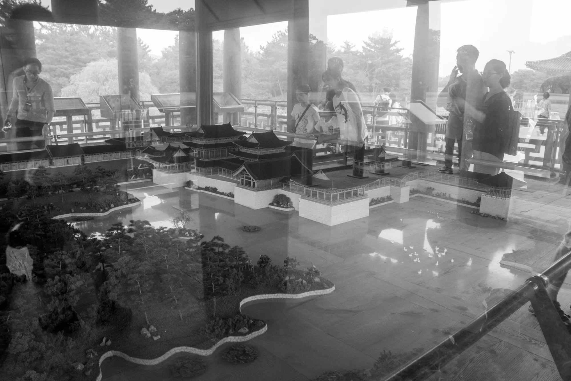 A model of the pond and the ancient structures. Now only the foundations remain.