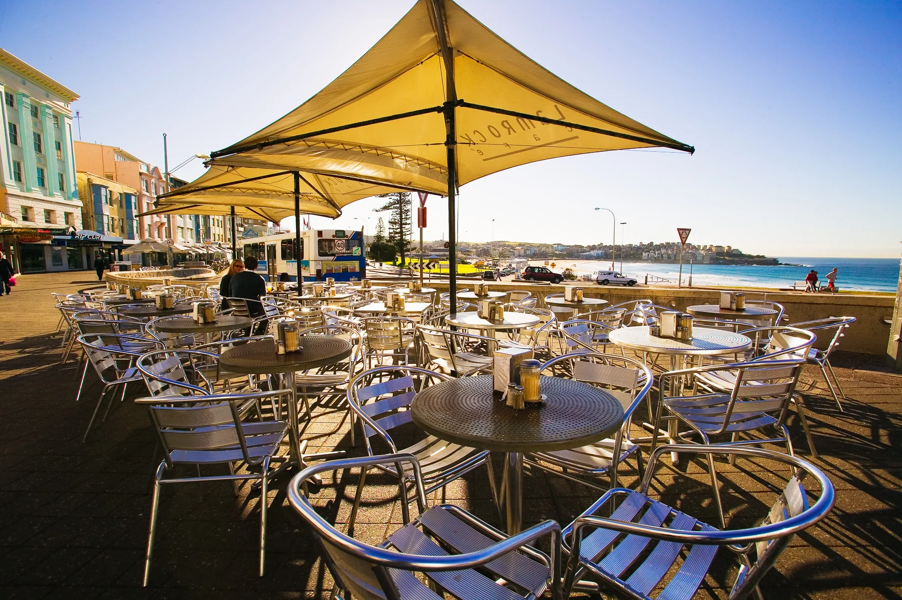 Cafe along Campbell Parade at Bondi Beach.