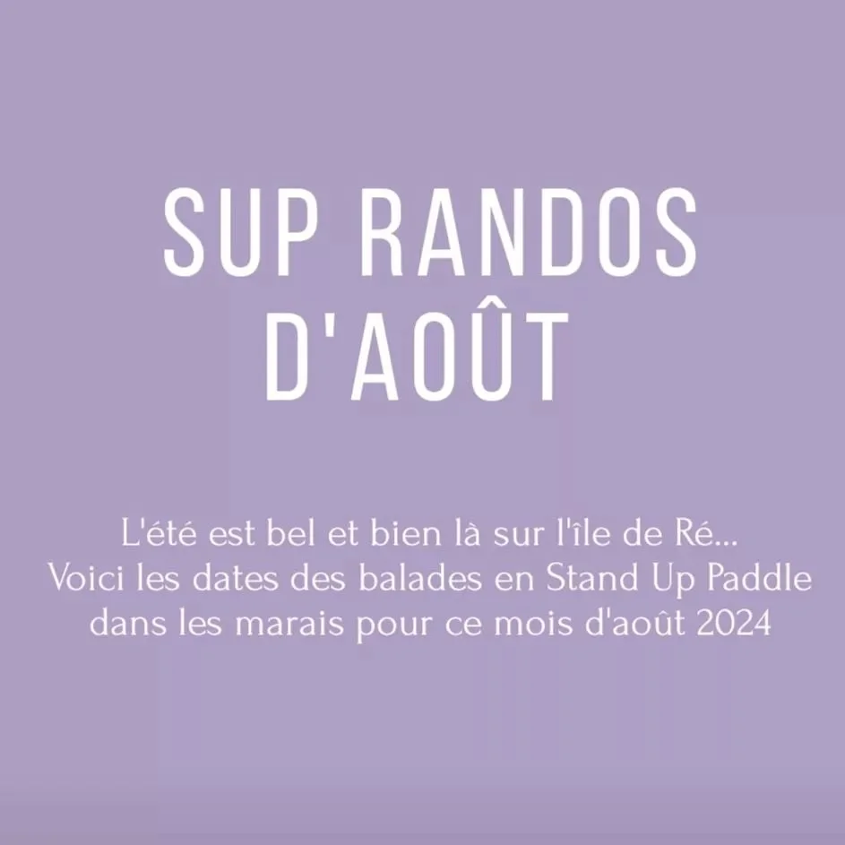 Les dates &agrave; retenir en ao&ucirc;t si vous n'avez pas tester la sortie en Stand up Paddle dans les marais avec nous !
Un instant hors du temps &agrave; ne pas manquer, une activit&eacute; &agrave; partager en famille ou entre amis !

Infos et r