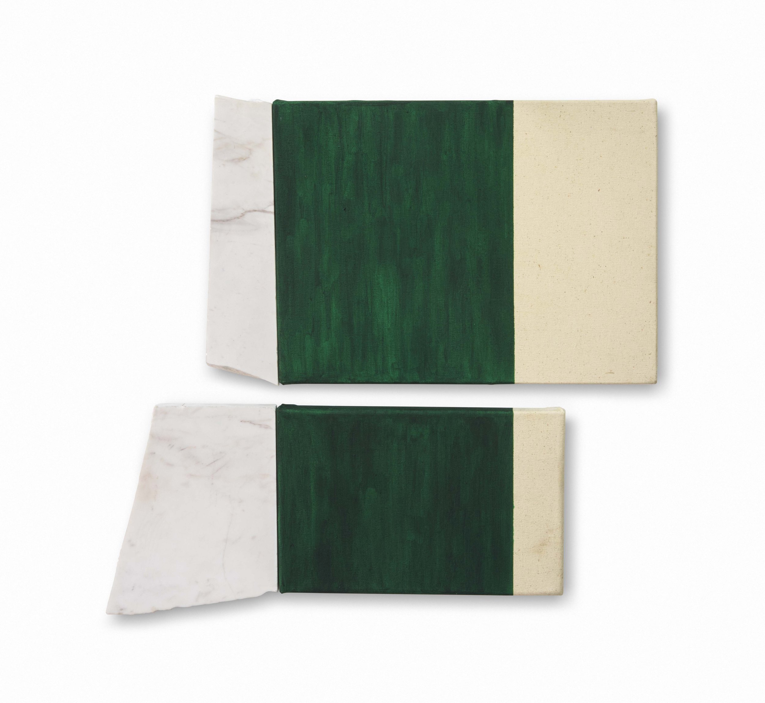 Fragmento en verde (57 x 60 cms) Oleo sobre lienzo y mármol.