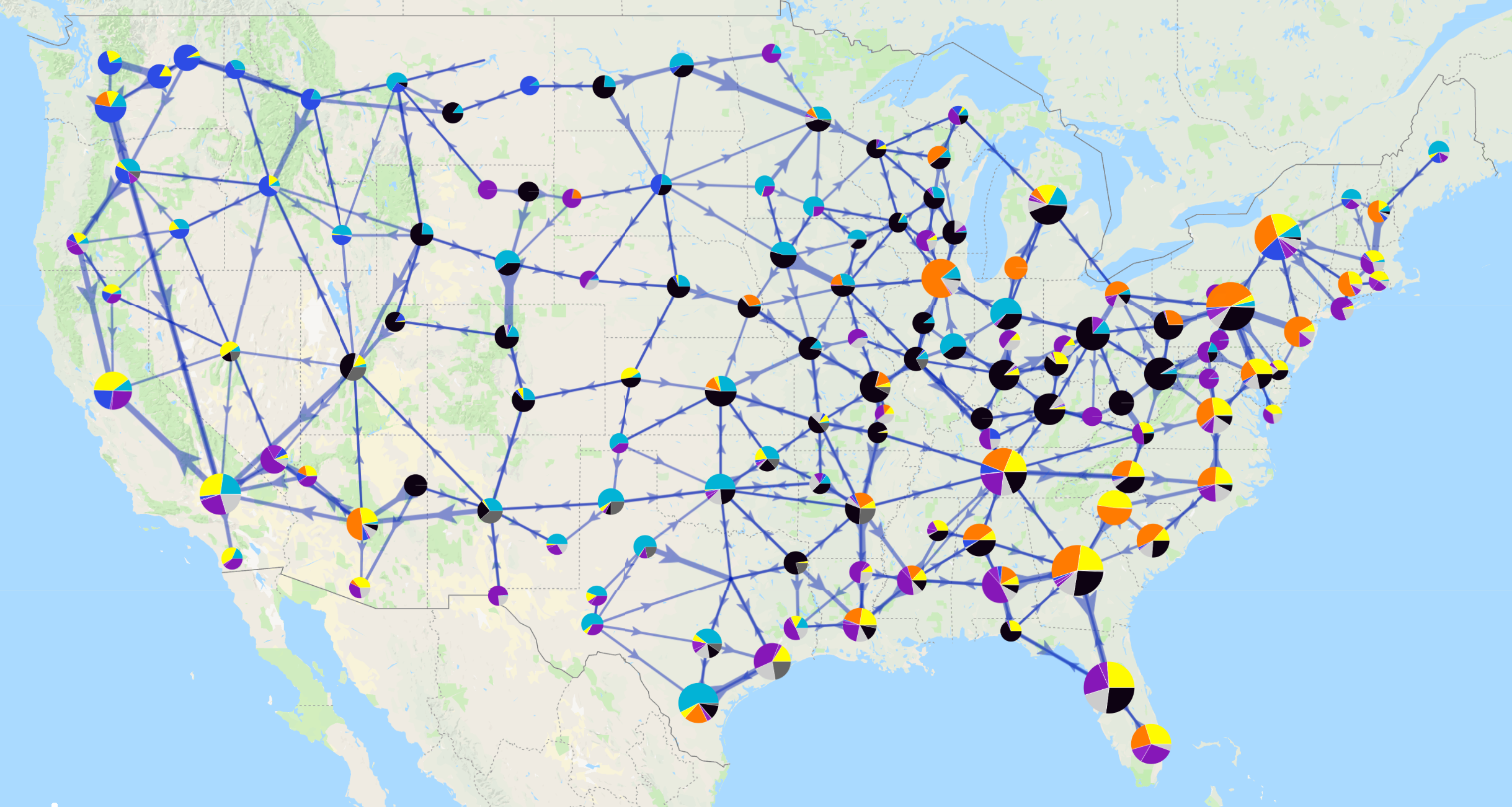 Generation mix and trade flows between FACETS electricity regions