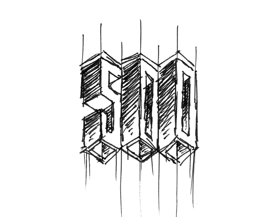 The revised sketch based on one of the first sketches, with a change - simplify the design to just focus on "500"