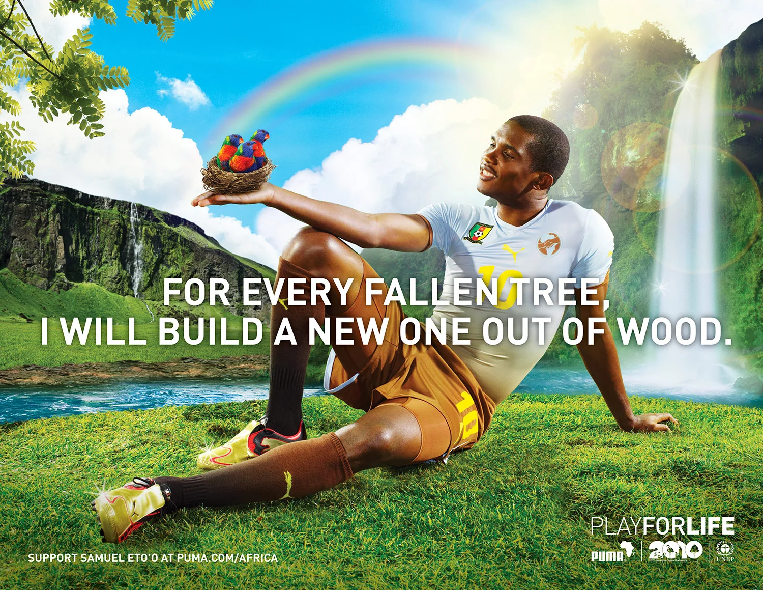  Why cause a fright when you can have fun instead? Puma, The UN and Cameroon Lions player Samuel Eto'o band together in this humorous print and outdoor effort celebrating the 2010 Year of Biodiversity. 