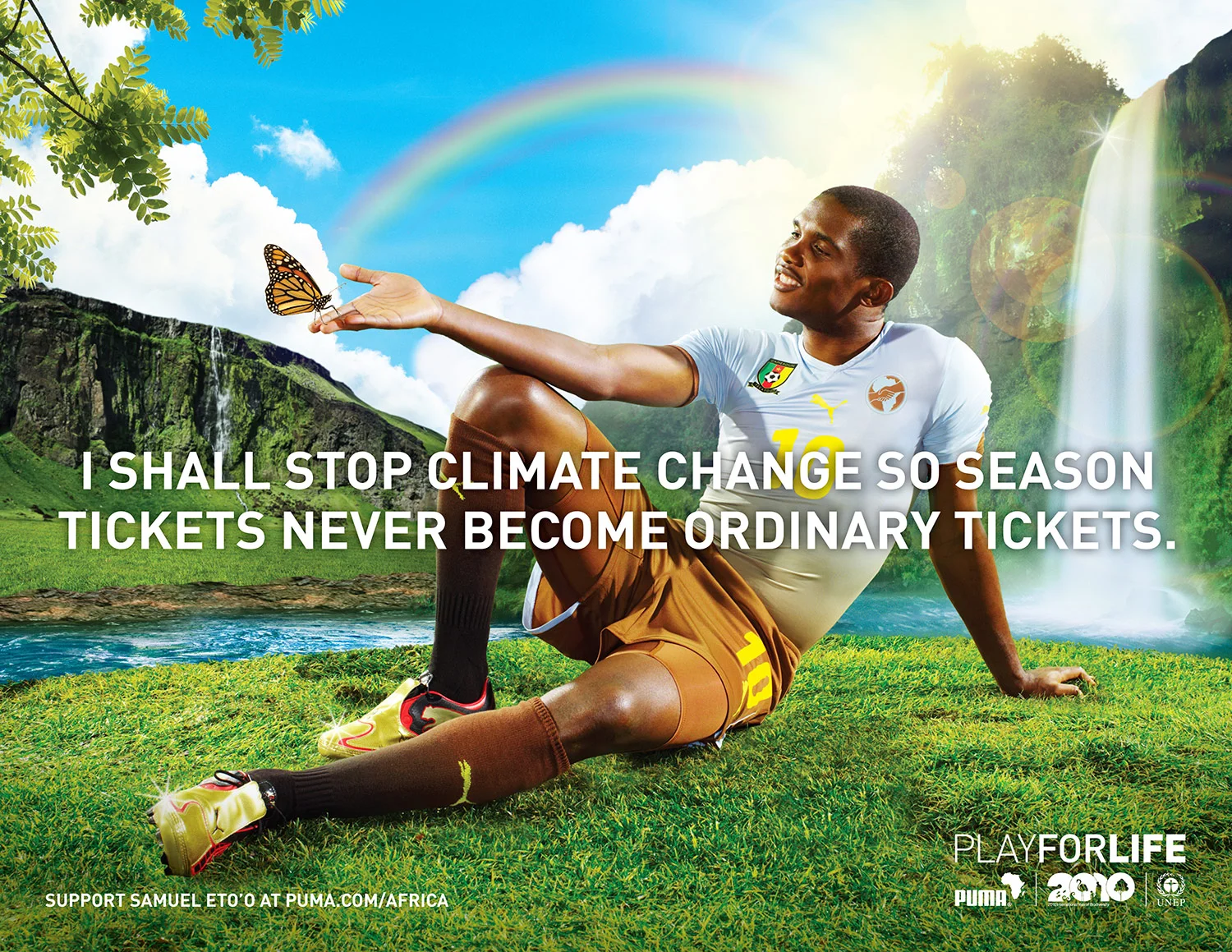  ​Why cause a fright when you can have fun instead? Puma, The UN and Cameroon Lions player Samuel Eto'o band together in this humorous print and outdoor effort celebrating the 2010 Year of Biodiversity. 