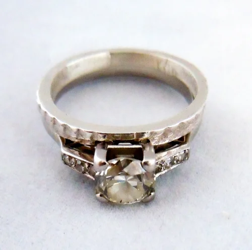 Antique Platnum Engagement Ring with Cuttlefish Band