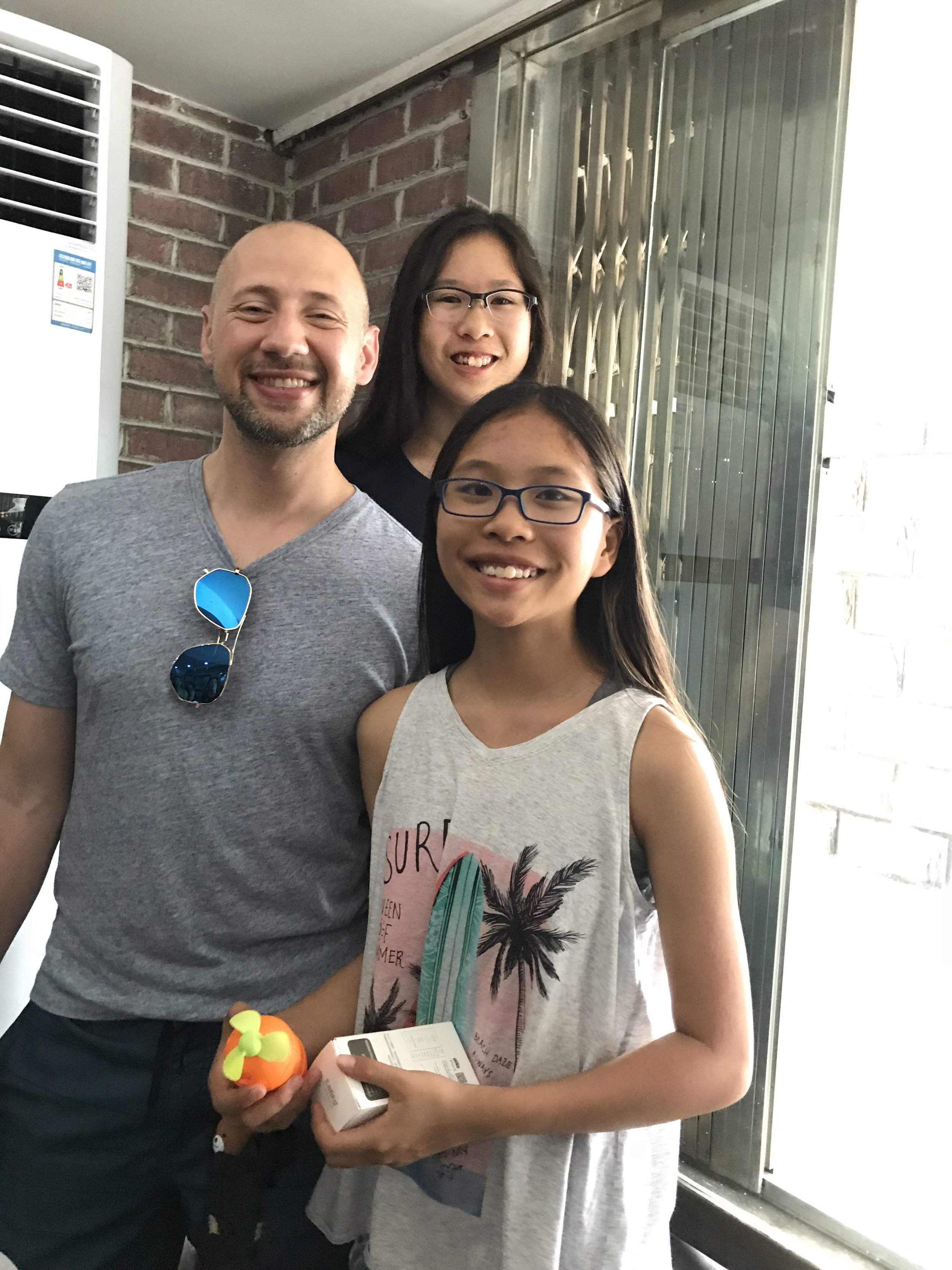 David, Abby, Kayla staying cool in the bomb shelter.