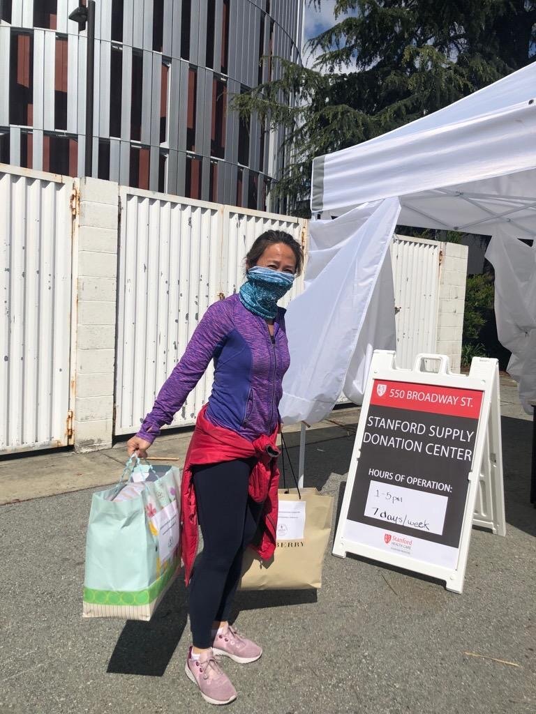 Betty Lin delivering donations to Stanford Hospital