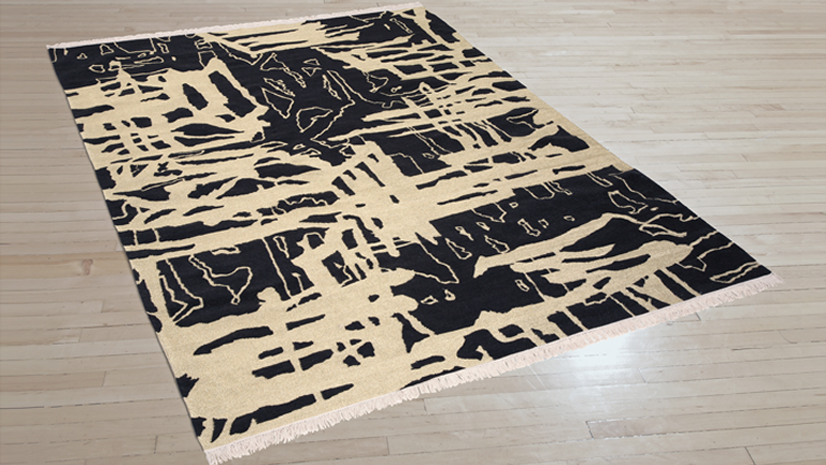 Art Day #8. 100% New Zealand wool with gold metallic fibers, Kilim flatwoven construction. Carpet Copyright Creative Matters Incorporated. Photo Credit: Chris Harrison