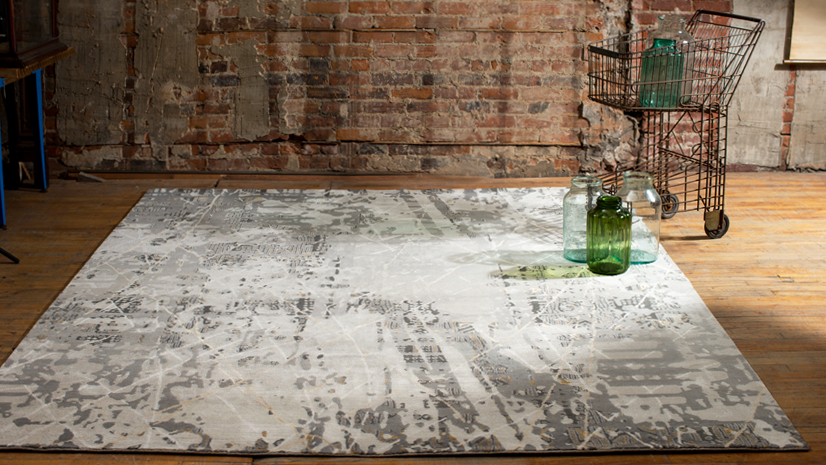 XXV Collection - Suspension. Hand-knotted fine, handspun, Tibetan wool with pure Chinese silk, in 100 knot, 4mm cut pile construction. Carpet Copyright Creative Matters Incorporated. Photo Credit: Christopher Drost 