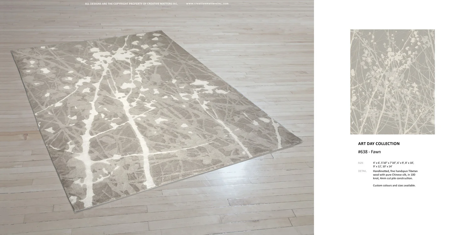 Art Day #638 Fawn . Hand-knotted fine, handspun, Tibetan wool with pure Chinese silk, in 100 knot, 4mm cut pile construction. Carpet Copyright Creative Matters Incorporated. Photo Credit: Chris Harrison