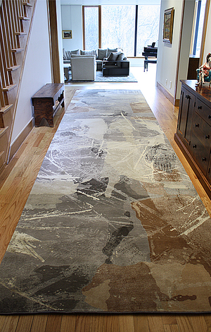 Residential Carpet. "Art Day #74" in a custom size & color. Hand-knotted fine, handspun, Tibetan wool with pure Chinese silk, in 100 knot, 4mm cut pile construction. Carpet Copyright Creative Matters Incorporated. Interior designed by Levitt Goodman Architects Ltd.
