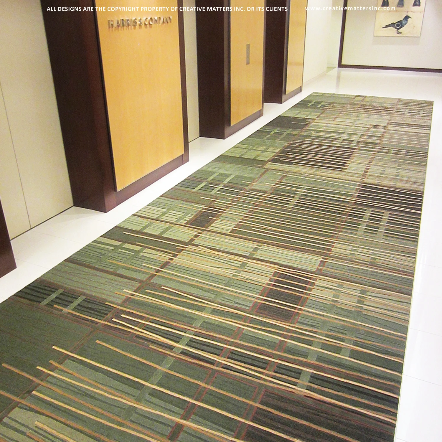 Elevator Lobby IN VANCOUVER BC WITH GROUP 5 DESIGN ASSOCIATED LTD. HANDTUFTED IN INDIA, 100% WOOL . C ARPET COPYRIGHT CREATIVE MATTERS INCORPORATED. 