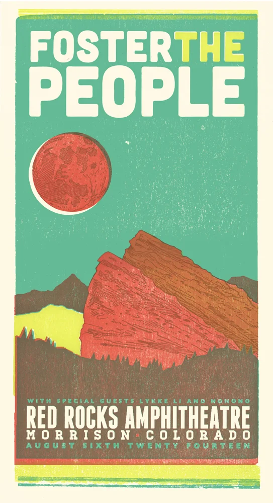 Foster the People, 4-color letterpress show poster, 2014 collaboration with Adrienne Miller