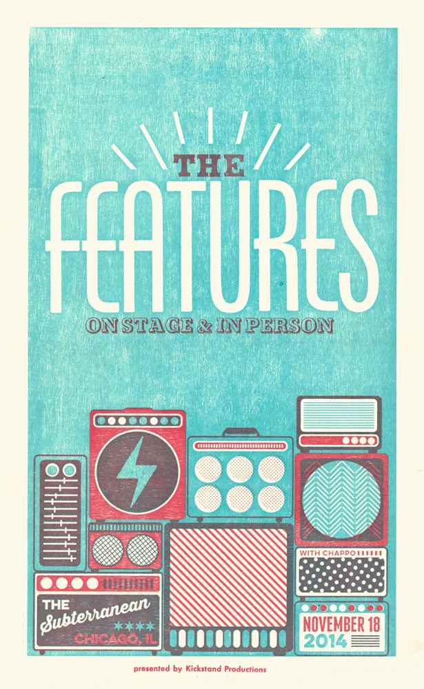 The Features, 2-color letterpress show poster, 2014