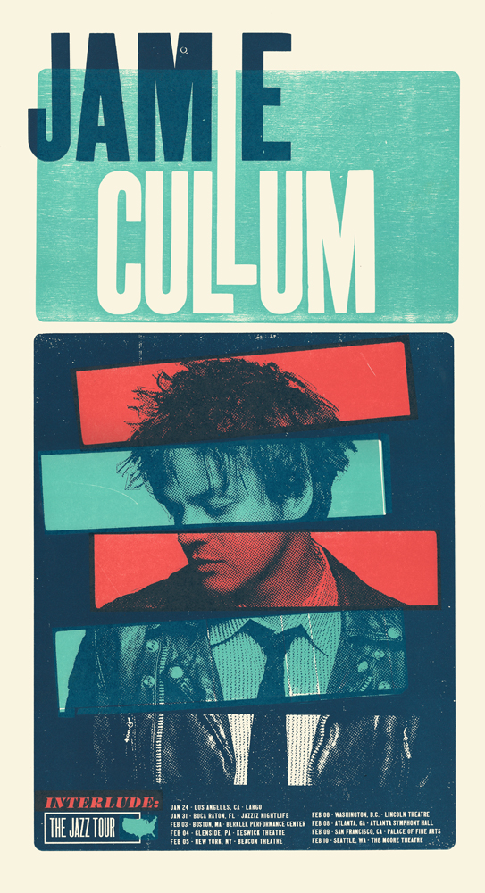 Jamie Cullum, 3-color letterpress tour poster, 2015