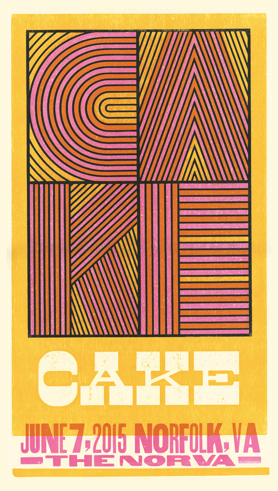 Cake, 3-color letterpress show poster, 2015