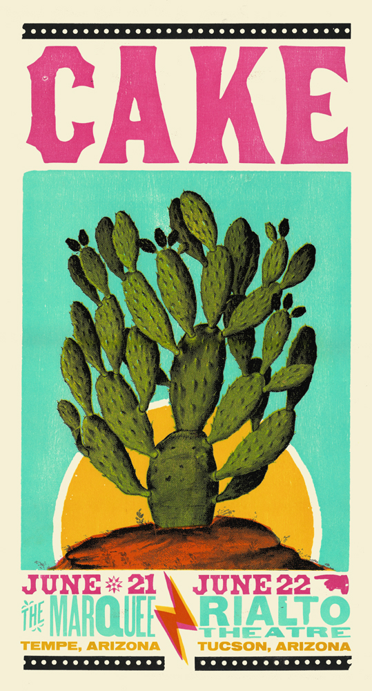 Cake, 4-color letterpress show poster, 2015