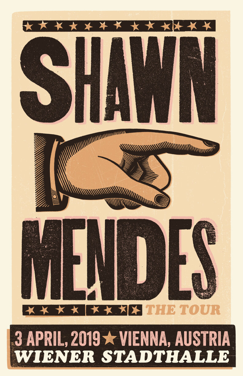 Affiche Poster Cartonnée Style Lithographie  Shawn Mendes Tour 2019 