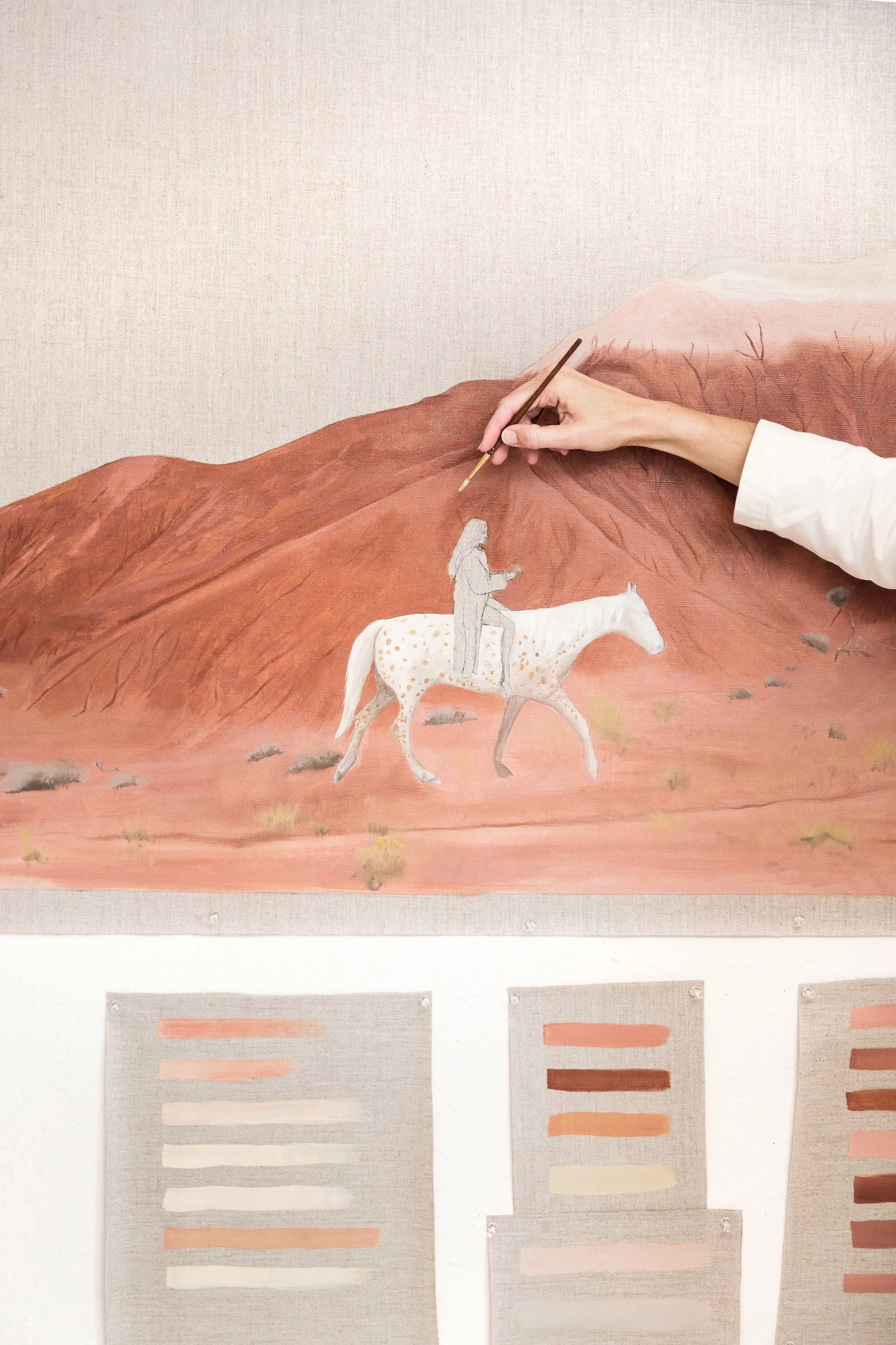 Denver artist Stella Maria Baer paints in her studio. Photographed for Luxe Magazine, by Rebecca Stumpf Colorado Editorial Photographer, Montana Editorial Photographer.