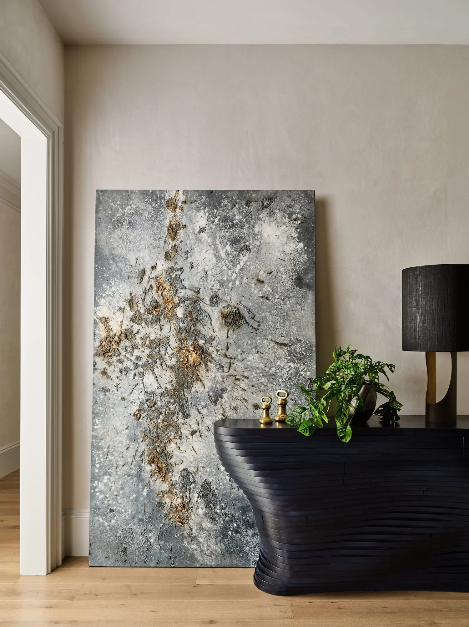 deep blue console and art