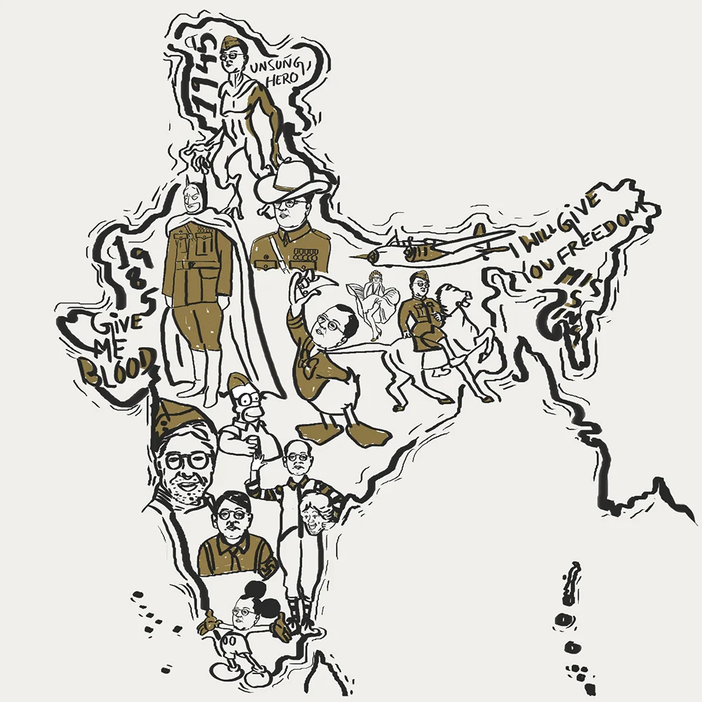 "Can a person be a freedom fighter and also a terrorist? Can a person die but still be alive in multiple avatars? As conspiracy theories go Netaji Subhas Chandra Bose never died in the horrible plane crash in Japan in 1945 but died in Faizabad in 1985. He has also been called a nazi, an alien and a man who stood up for unqualified Swaraj (self governance). A man of many faces." ~ Sharon Borgoyary