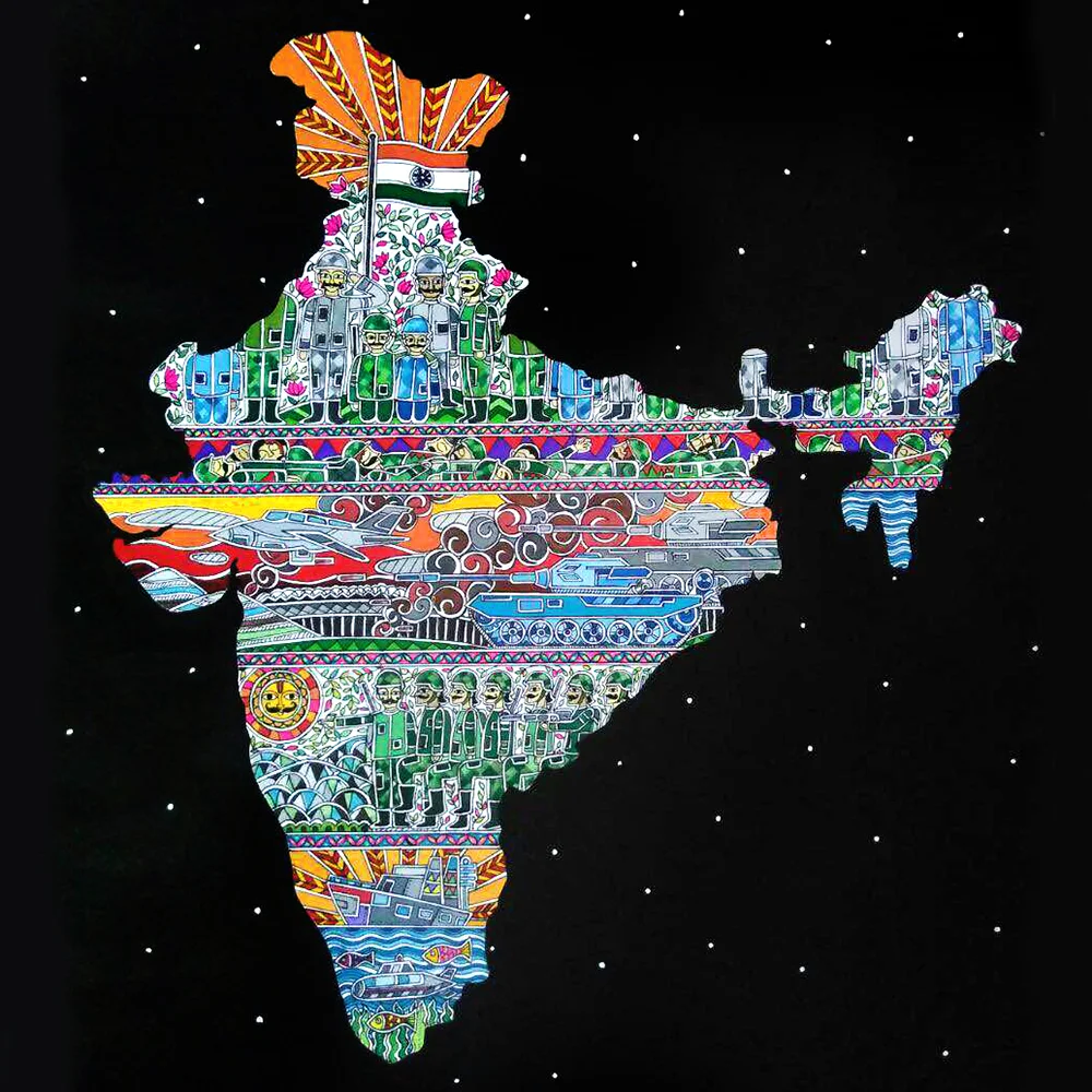 "Kargil conflict (Operation Vijay) which led to series of events in Kargil, Kashmir. Officially ending with complete eviction of intruders made Indian Army & Indian Air Force as proud as punch. It seems like a vivid year to be put on canvas for me." ~ Niharika Kapil